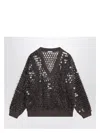 Brunello Cucinelli Chocolate Mesh Top With Sequins Women
