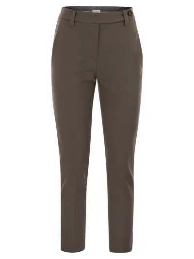 Brunello Cucinelli Women Cigarette Trousers In Stretch Cotton In Brown
