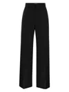 Brunello Cucinelli Elegant High-waisted Wide-leg Wool-cashmere Trousers With Jewel Accent In Black