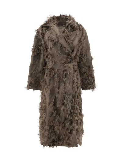 Brunello Cucinelli Women Coat With Fur Details In Multi