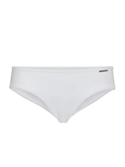 Brunello Cucinelli Women's Compact Techno Jersey Bikini Bottoms With Shiny Tab In White