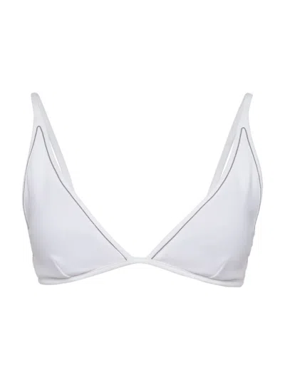 Brunello Cucinelli Women's Compact Techno Jersey Bikini Top With Monili In White
