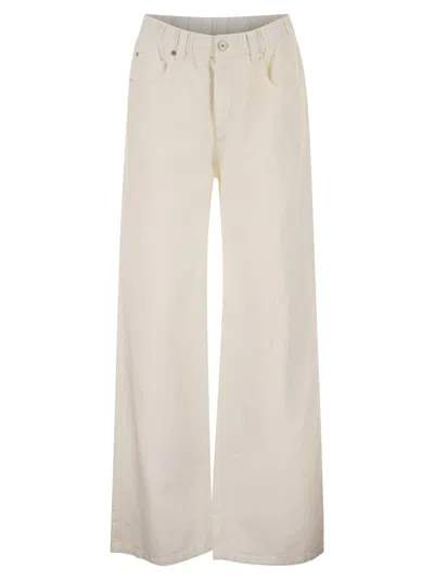 Brunello Cucinelli Women Contemporary Trousers In Garment-dyed Cotton And Linen Cover With Monile In Neutral
