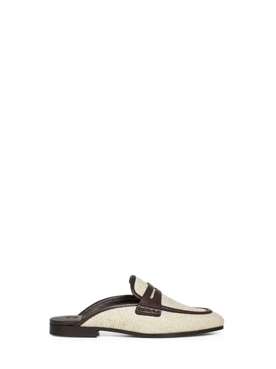 Brunello Cucinelli Women Cord Techno Raffia And Leather Mules In Neutral