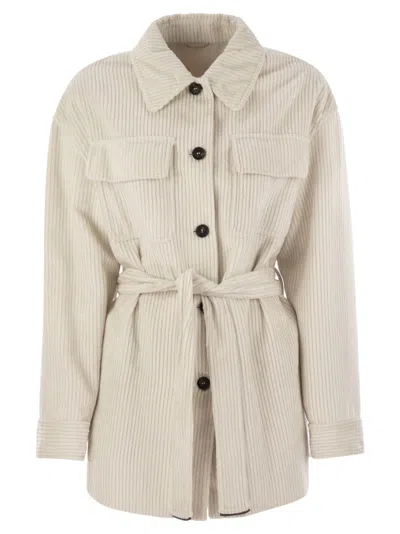 Brunello Cucinelli Women Corduroy Safari-style Jacket With Jewellery In Gray