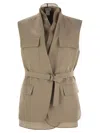 Brunello Cucinelli Women Cotton And Linen Cover Gilet With Detachable Organza Insert And Necklace
