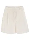 Brunello Cucinelli Women Cotton And Linen Shorts With Jewellery In White