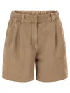 Brunello Cucinelli Baggy Shorts Pleated Front Belt Loops Pockets In Brown