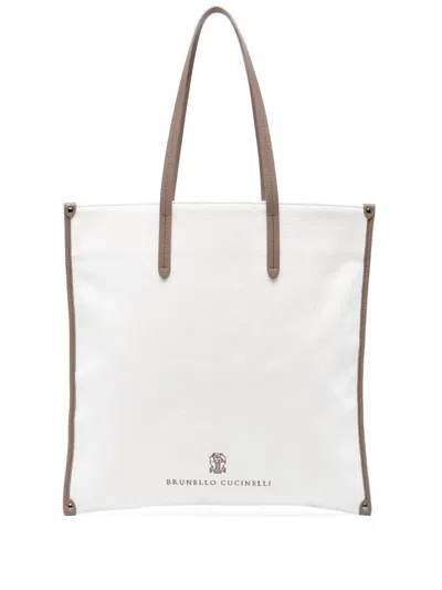 Brunello Cucinelli Women Cotton And Linen Tote Bag In White