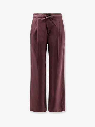 Brunello Cucinelli Women Cotton And Linen Trousers In Burgundy