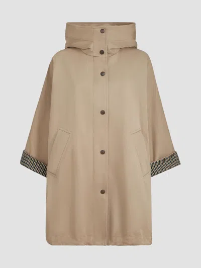 Brunello Cucinelli Cotton And Linen Twill Hooded Outerwear Jacket With Monili In Neutral