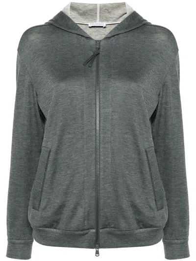 Brunello Cucinelli Women Cotton And Silk Blend Hoodie In Gray