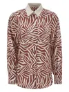 Brunello Cucinelli Cotton And Silk Ethnic Print Poplin Shirt In Red