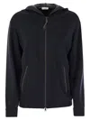 Brunello Cucinelli Women Cotton And Silk Interlock Hooded Topwear With Precious Stripe In Black