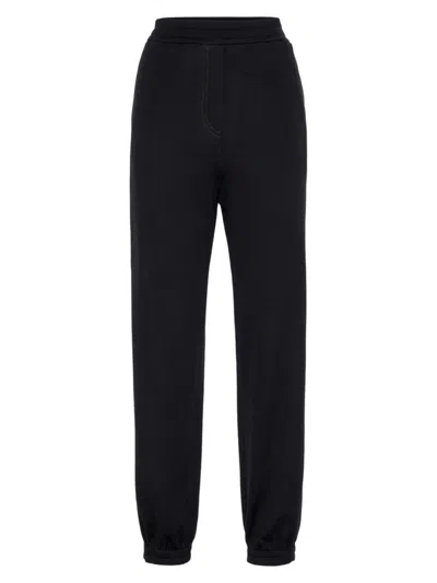 Brunello Cucinelli Women's Cotton And Silk Interlock Track Trousers In Black