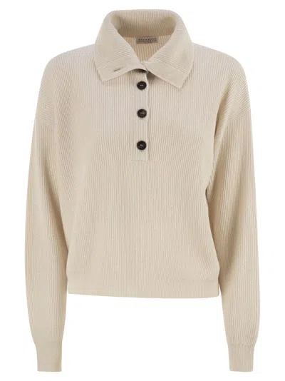 Brunello Cucinelli Women Cotton And Viscose Rib Knit High Collar In Neutral