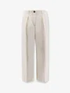 Brunello Cucinelli Women Cotton And Wool Trousers With Adjustable Drawstring In White