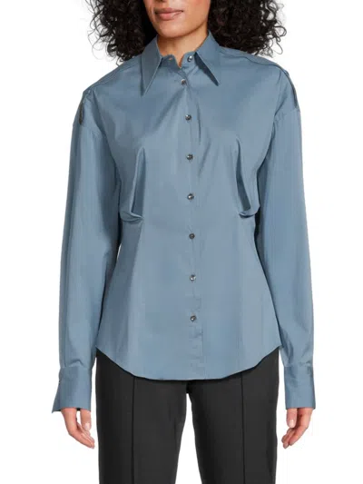 Brunello Cucinelli Women's Cotton-blend Button-front Shirt In Blue
