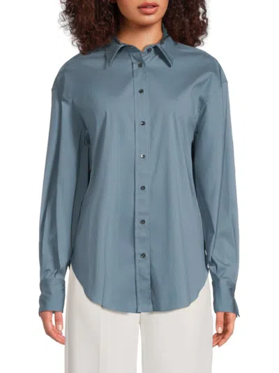 Brunello Cucinelli Women's Cotton-blend Button-front Shirt In Blue