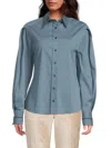 Brunello Cucinelli Women's Cotton-blend Button-front Shirt In Blue