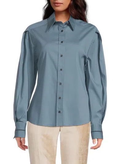 Brunello Cucinelli Women's Cotton-blend Button-front Shirt In Blue