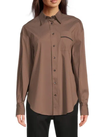 Brunello Cucinelli Women's Cotton-blend Button-front Shirt In Brown