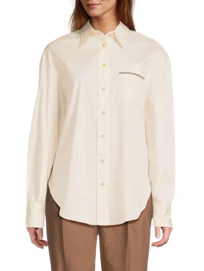 Brunello Cucinelli Women's Cotton-blend Button-front Shirt In White