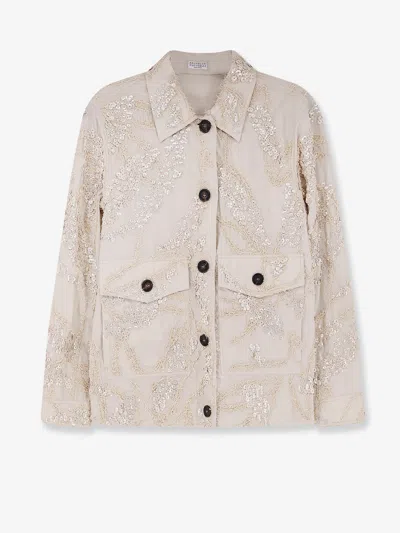 Brunello Cucinelli Dazzling Seabed Embroidery Outerwear Jacket In Techno Cotton Poplin In Multi