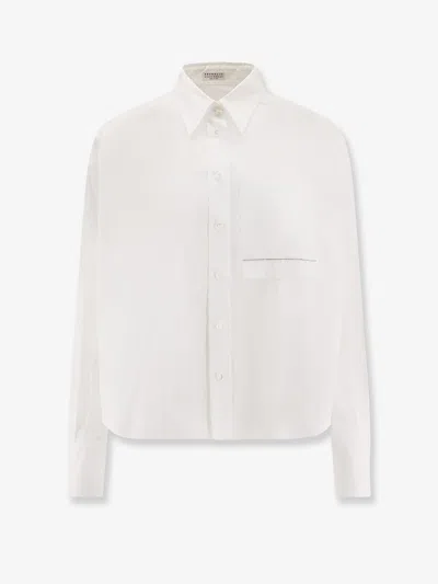 Brunello Cucinelli Women Cotton Blend Shirt With Monili Detail In White