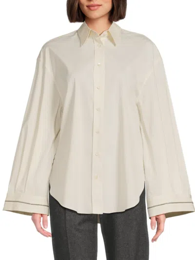 Brunello Cucinelli Women's Cotton-blend Wide-sleeve Button-front Shirt In Neutral