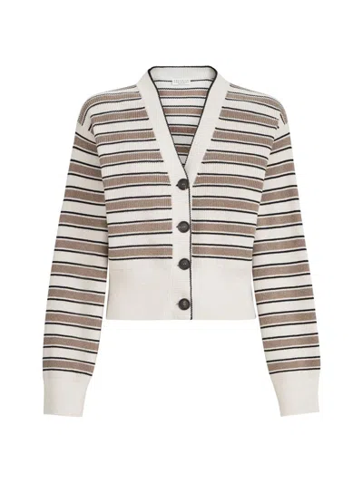 Brunello Cucinelli Women's Cotton Cardigan With Sparkling Stripes In White Multi