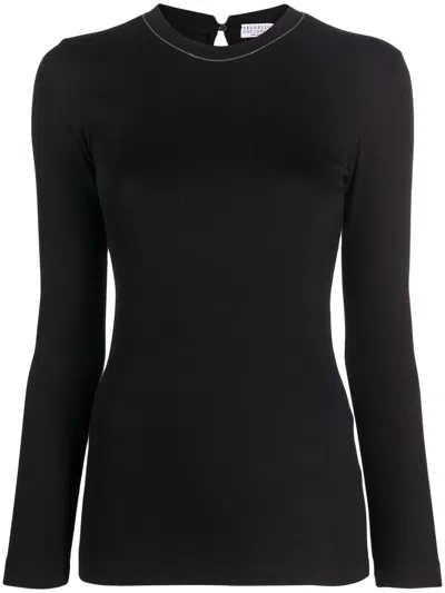 Brunello Cucinelli Women Cotton Crewneck Sweater In Black