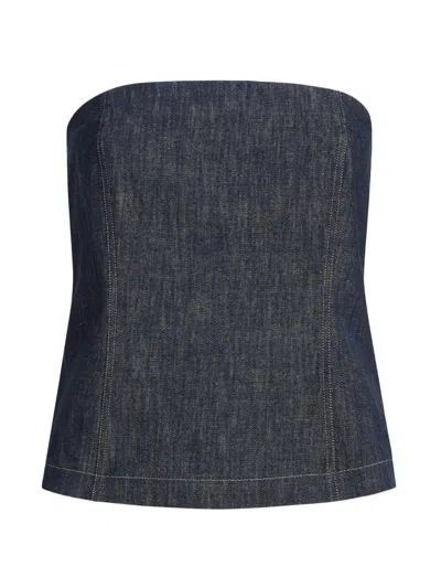 Brunello Cucinelli Women's Cotton Denim Effect Twill Bandeau Top In Blue
