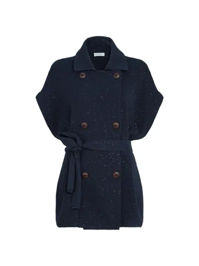 Brunello Cucinelli Women's Cotton Diamond Yarn Knit Sweater Vest In Blue