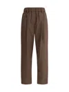 Brunello Cucinelli Brown Pants With Elastic Drawstring Waist And Monil Detail On The Side In Cotton Blend Woman In Multicolor