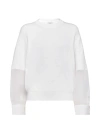 BRUNELLO CUCINELLI WOMEN'S COTTON ENGLISH RIB KNIT SWEATER WITH ORGANZA SLEEVES