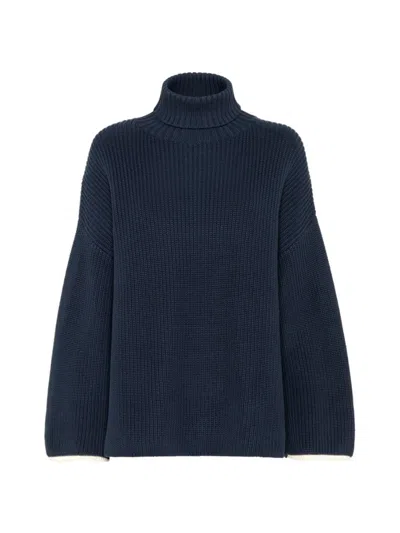 Brunello Cucinelli Women's Cotton English Rib Turtleneck Sweater In Blue