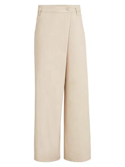 Brunello Cucinelli Monili Gabardine Loose Wrap Trousers In Neutral