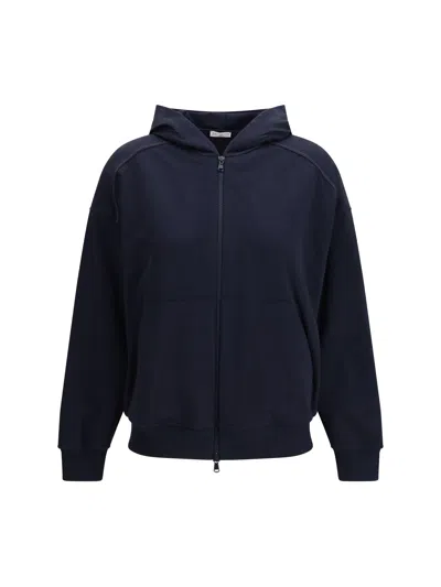 Brunello Cucinelli Women Cotton Hoodie In Blue