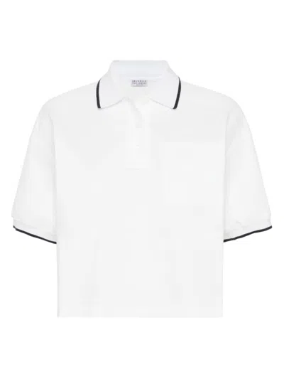 Brunello Cucinelli Cotton Cropped Polo Shirt In White