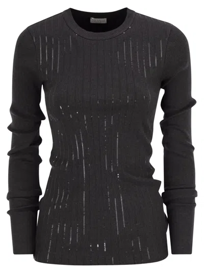 Brunello Cucinelli Cotton Jersey T-shirt With Dazzling Chalk Stripe Embroidery In Animal Print