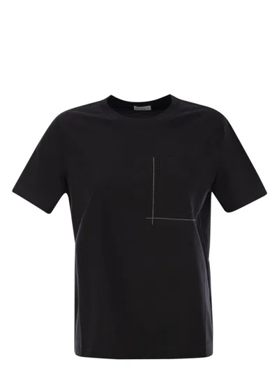 BRUNELLO CUCINELLI WOMEN'S COTTON JERSEY T-SHIRT WITH SHINY POCKET DETAIL