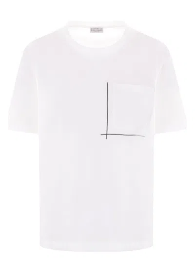 BRUNELLO CUCINELLI WOMEN'S COTTON JERSEY T-SHIRT WITH SHINY POCKET DETAIL
