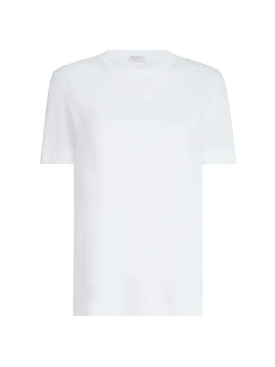 Brunello Cucinelli Cotton Jersey T-shirt With Monili In White