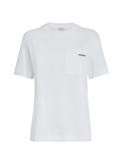 Brunello Cucinelli Cotton Jersey T-shirt With Shiny Tab Clothing In White
