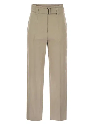 BRUNELLO CUCINELLI WOMEN'S COTTON LINEN CANVAS CORSET CIGARETTE TROUSERS WITH JEWELLERY