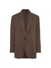 Brunello Cucinelli Single-breasted Woven Cotton Blazer In Chocolate