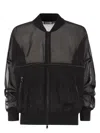 Brunello Cucinelli Black Organza Shiny Trims Bomber Jacket In Black