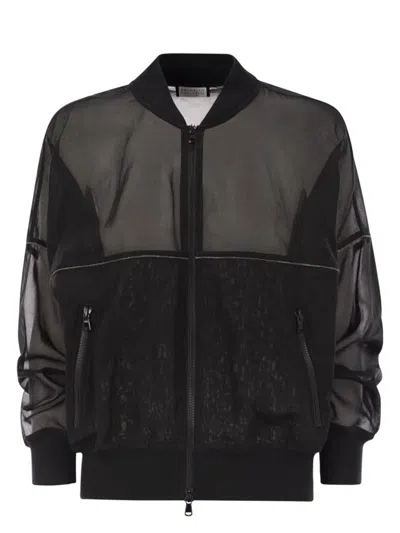 BRUNELLO CUCINELLI WOMEN'S COTTON ORGANZA BOMBER JACKET WITH SHINY TRIMS