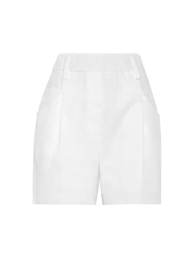 Brunello Cucinelli Pressed-crease Cotton Shorts In White